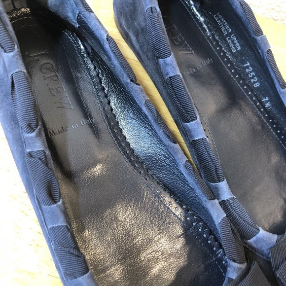 Blue Suede Leather Ballet Flats J Crew Ribbon Bow  Slip On Italy Women's… - Picture 6 of 10